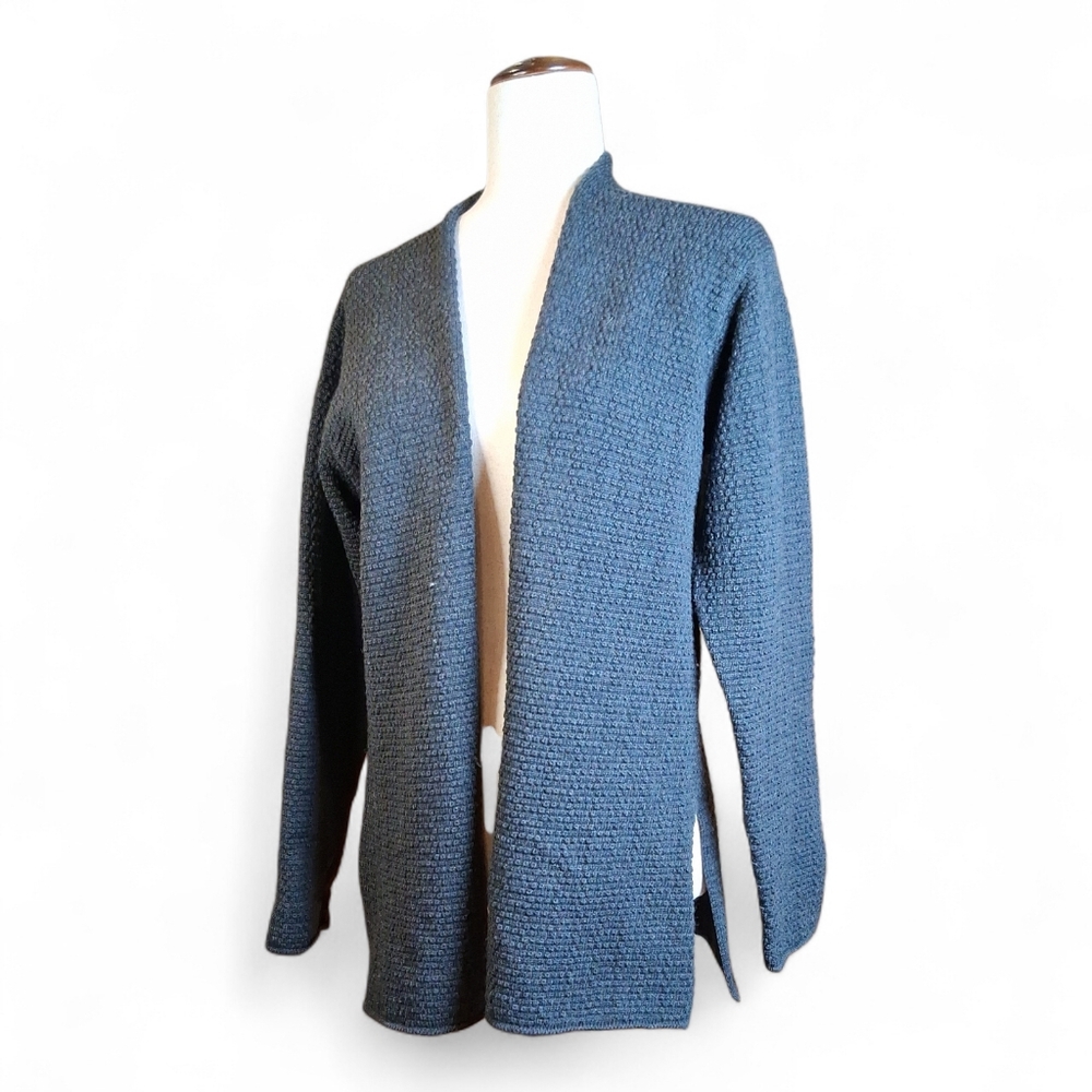 Eileen Fisher Black Merino Wool Knit Open Cardigan S
